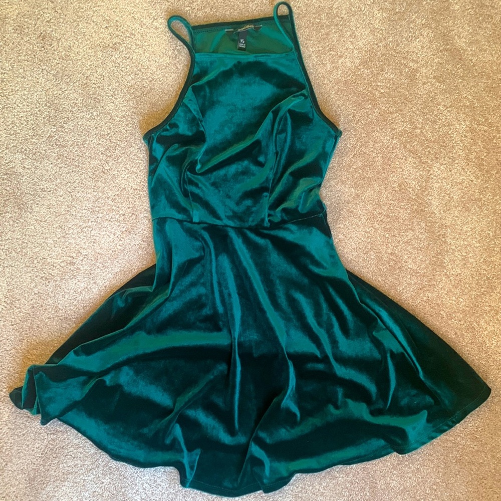 Hunter Green Velvet Fit Flare Skater Dress - XS